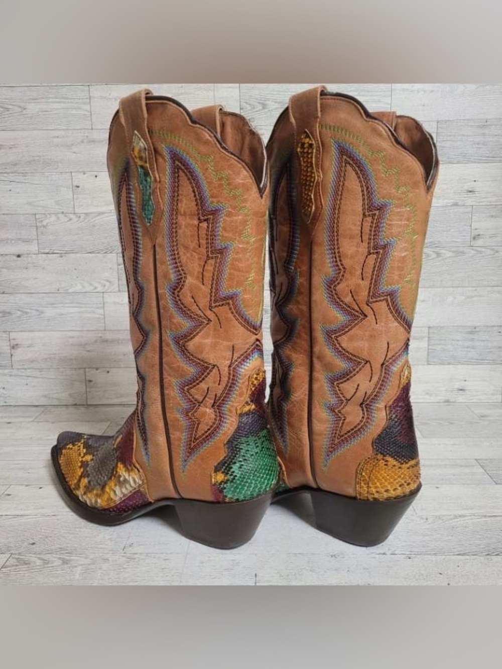 Women’s Dan Post Rainbow Python Snakeskin Leather Exotic Cowboy Boots Size 8 - Picture 4 of 12